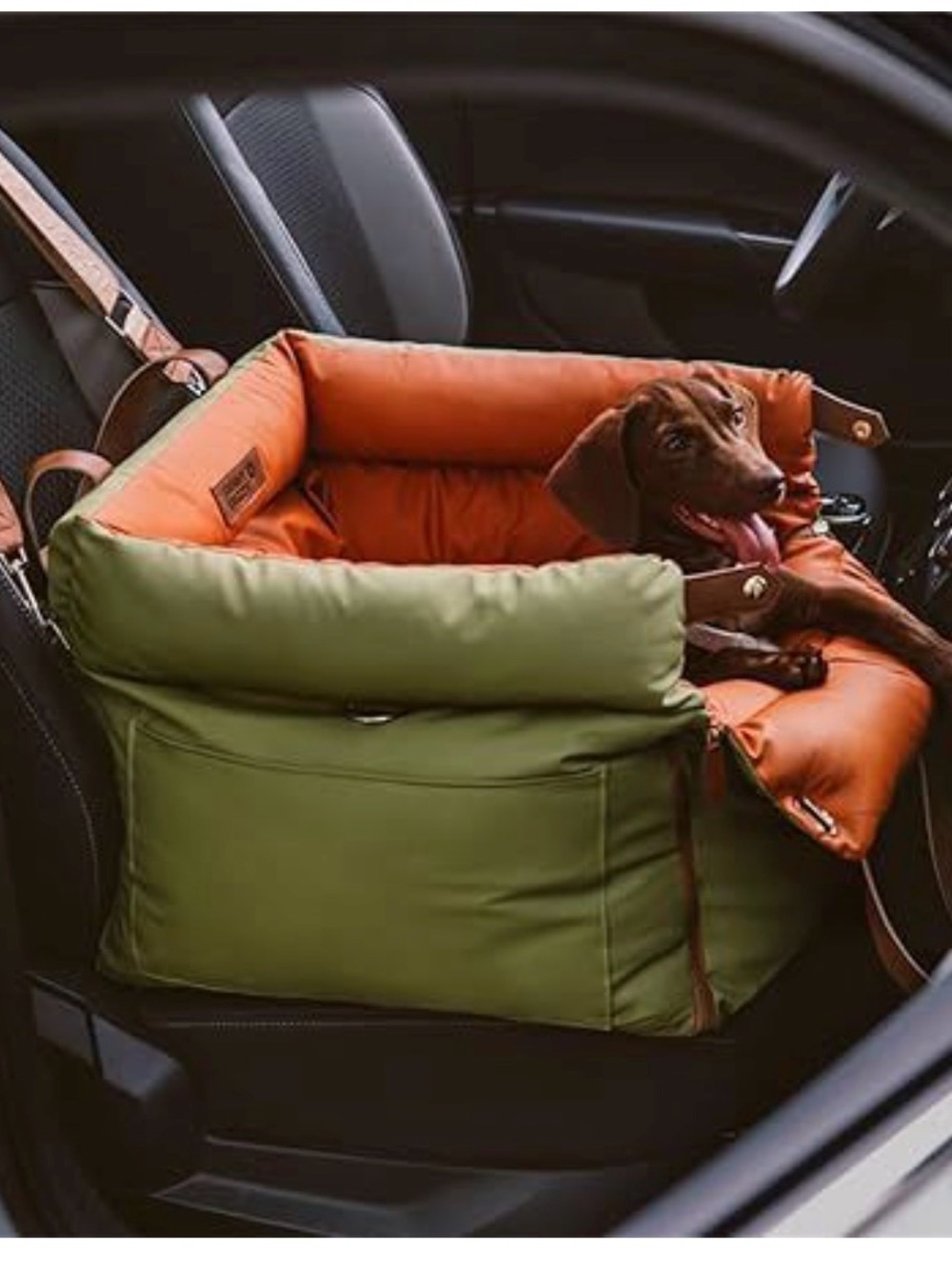 Padded Olive Green & Orange Dog Car Booster Seat